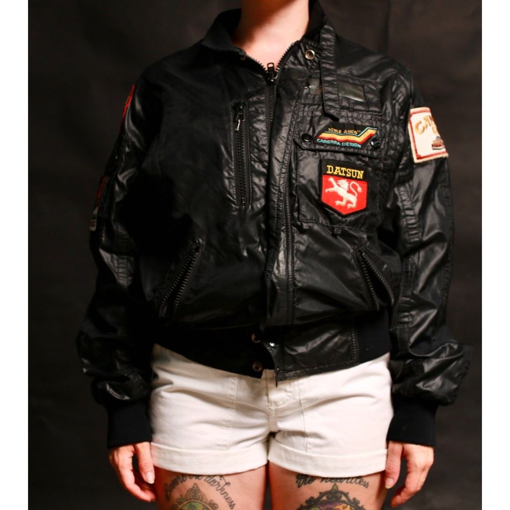 *SOLD* Vtg 80's Style Auto Carerra Design Black Jacket with patches